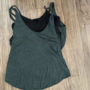 Lululemon green yoga tank top with attached black sports bra